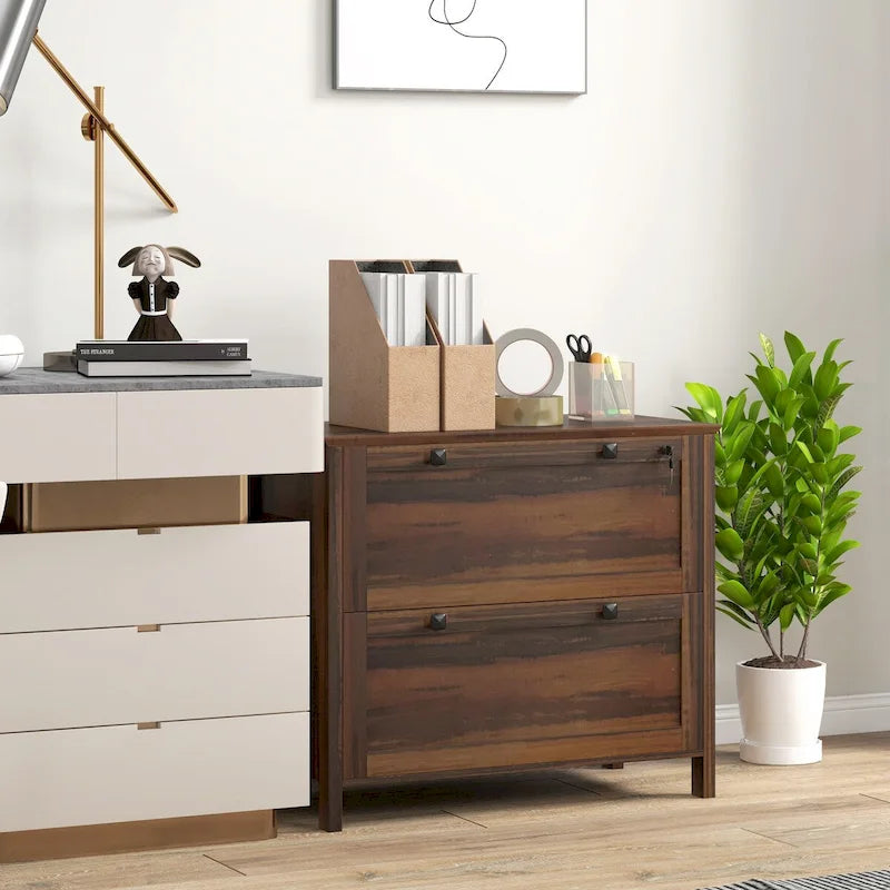 HOMCOM Lateral File Cabinet with 2 Drawers for Home Office, Filing Cabinet with Lock, Adjustable Hanging Bar for Letter, A4