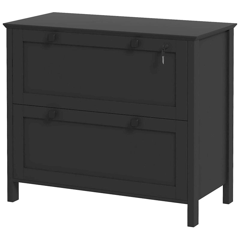 HOMCOM Lateral File Cabinet with 2 Drawers for Home Office, Filing Cabinet with Lock, Adjustable Hanging Bar for Letter, A4