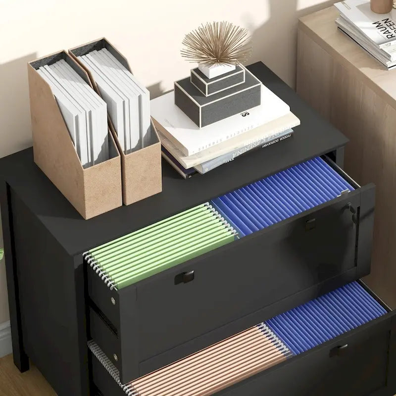 HOMCOM Lateral File Cabinet with 2 Drawers for Home Office, Filing Cabinet with Lock, Adjustable Hanging Bar for Letter, A4