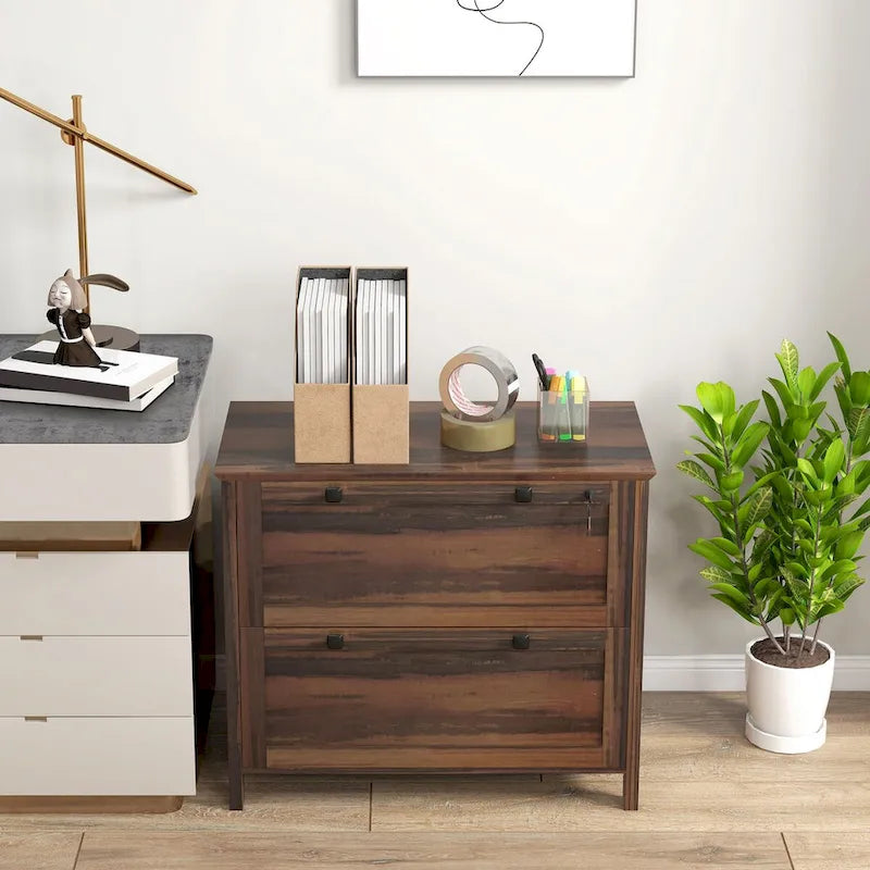 HOMCOM Lateral File Cabinet with 2 Drawers for Home Office, Filing Cabinet with Lock, Adjustable Hanging Bar for Letter, A4