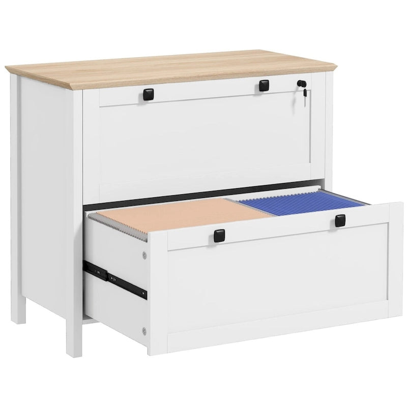 HOMCOM Lateral File Cabinet with 2 Drawers for Home Office, Filing Cabinet with Lock, Adjustable Hanging Bar for Letter, A4