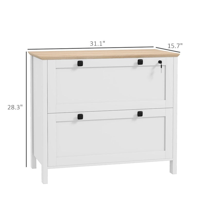 HOMCOM Lateral File Cabinet with 2 Drawers for Home Office, Filing Cabinet with Lock, Adjustable Hanging Bar for Letter, A4