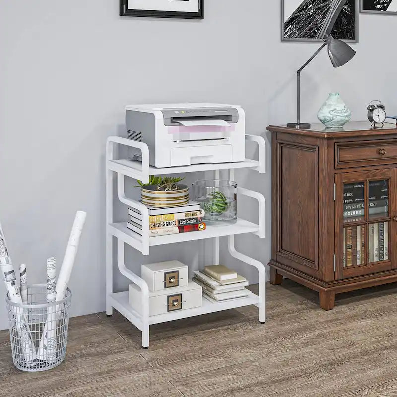 HOMCOM 3-Tier Printer Stand with Storage, Industrial Metal Printer Table for Home Office, Multi-purpose Rack Shelf