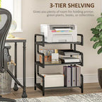 HOMCOM 3-Tier Printer Stand with Storage, Industrial Metal Printer Table for Home Office, Multi-purpose Rack Shelf