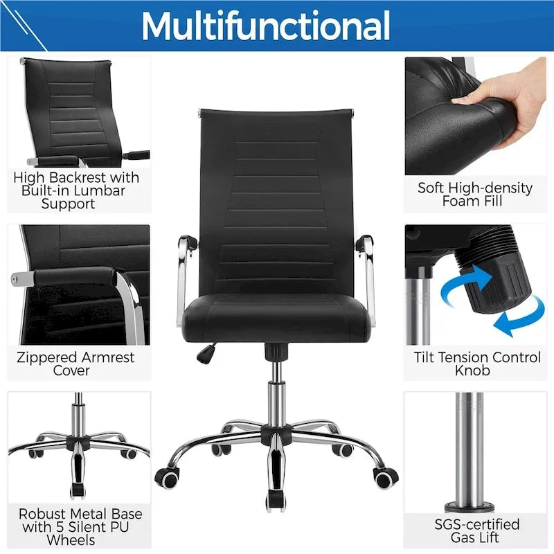 Yaheetech Modern Faux Leather Office Desk Chair with Metal Base - N/A