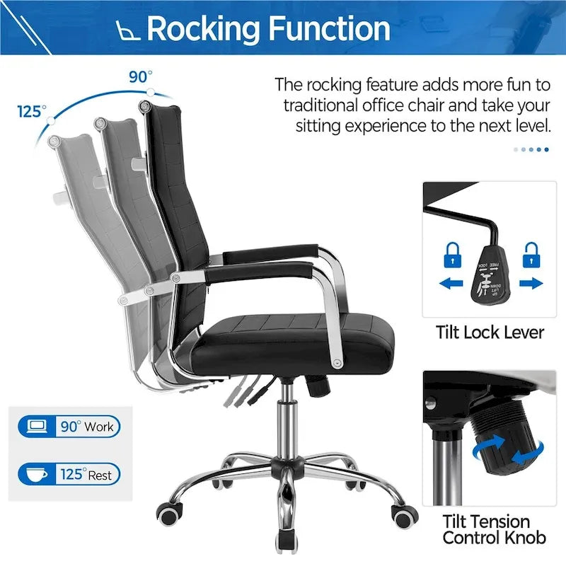 Yaheetech Modern Faux Leather Office Desk Chair with Metal Base - N/A