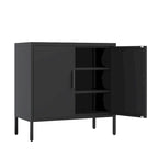 Metal Storage Cabinet with 2 Doors and 2 Adjustable Shelves, Steel Lockable Garage Storage Cabinet, Metal File Cabinet