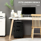 3 Drawer Office Storage Cabinet, Under Desk Cabinet with Wheels, Black Wood Grain