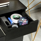 3 Drawer Office Storage Cabinet, Under Desk Cabinet with Wheels, Black Wood Grain