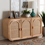 Evania Bohemian Natural Rattan 3-Door Storage Cabinet