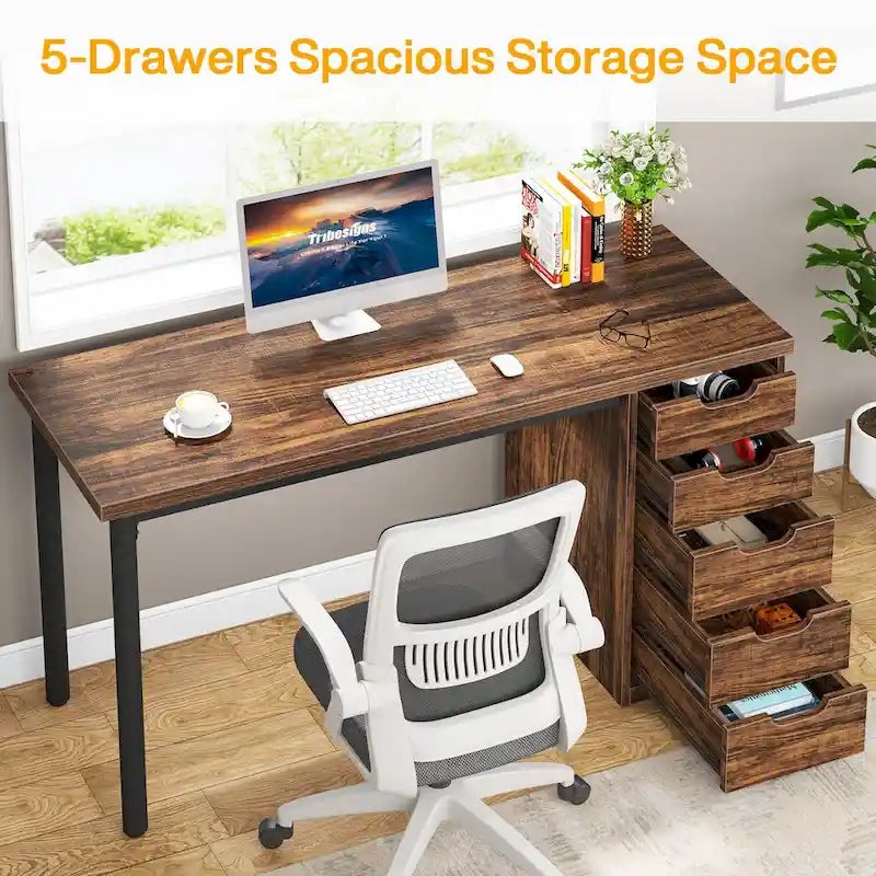 Modern Simple Computer Desk Study Writing Table with 5 Drawers