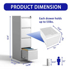 4-Drawers 14.96 W Metal Vertical File Cabinet with Lock Office Home Vertical File Cabinet for A4 Legal/Letter Size