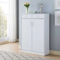 White Shoe Storage Cabinet with Fives Shelves, Two Drawers, Fits 15 Pairs of Shoes