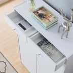 White Shoe Storage Cabinet with Fives Shelves, Two Drawers, Fits 15 Pairs of Shoes