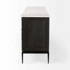 Divina Dark Brown Wood w/ White Marble Top and Black Metal Base Sideboard - 71.0L x 18.5W x 32.0H