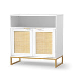 Anmytek Modern 2-Door White Wood Rattan Buffet Sideboard Kitchen Storage Cabinet with Adjustable Shelf