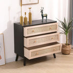 31.5 3-Drawers Rattan Storage Cabinet Rattan Drawer,for Bedroom,Living Room