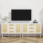 Anmytek Mid-Century Modern 47.2  W 2-Door White Buffet/Sideboard Rattan Storage Accent Cabinet with Drawers