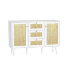 Anmytek Mid-Century Modern 47.2  W 2-Door White Buffet/Sideboard Rattan Storage Accent Cabinet with Drawers
