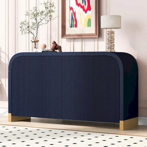 4-door Curved Corner Design Wavy Door Panel Cabinet with Adjustable Shelves