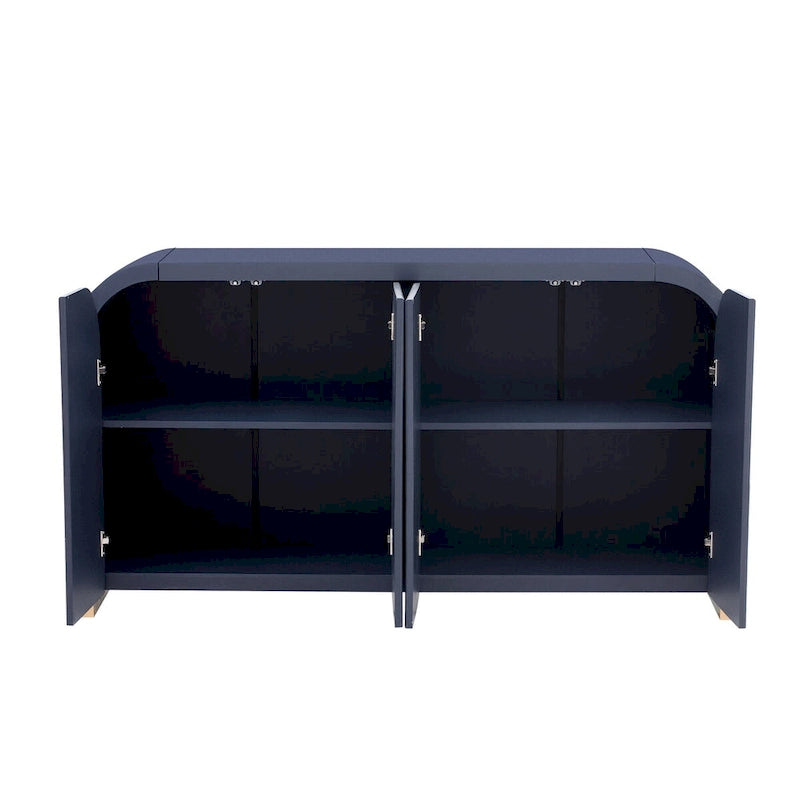 4-door Curved Corner Design Wavy Door Panel Cabinet with Adjustable Shelves