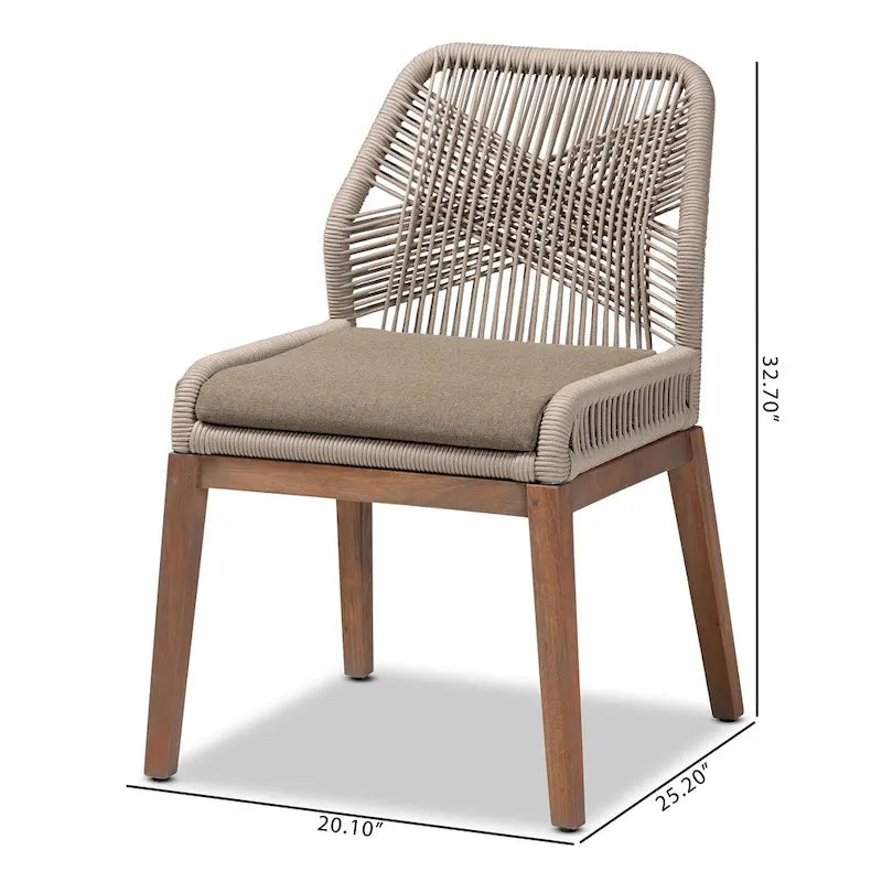 Modern Transitional-Style Rope-Woven Mahogany Dining Chair 鈥?Gray