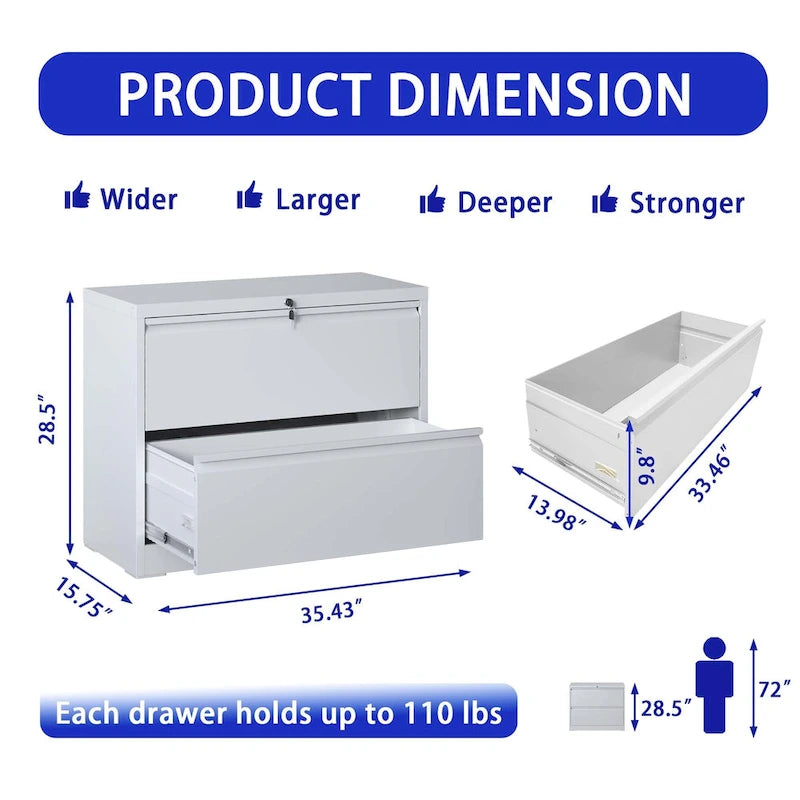 2-Drawer Metal Filing Cabinet with Lock for Home Office