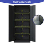 72H Metal Garage Storage Cabinet, Black Tool Steel Locking Cabinet with Doors and 4 Shelves