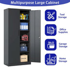 72H Metal Garage Storage Cabinet, Black Tool Steel Locking Cabinet with Doors and 4 Shelves