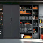 72H Metal Garage Storage Cabinet, Black Tool Steel Locking Cabinet with Doors and 4 Shelves
