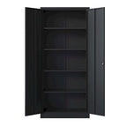 72H Metal Garage Storage Cabinet, Black Tool Steel Locking Cabinet with Doors and 4 Shelves