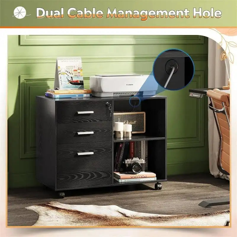3-Drawer Wood File Cabinet with Lock - 15.7D x 31.3W x 24.7H