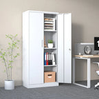 71H Metal Garage Storage Cabinet,White Tool Steel Locking Cabinet with Doors and 3 Adjustable Shelves