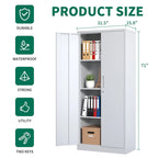 71H Metal Garage Storage Cabinet,White Tool Steel Locking Cabinet with Doors and 3 Adjustable Shelves