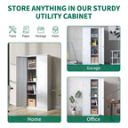 71H Metal Garage Storage Cabinet,White Tool Steel Locking Cabinet with Doors and 3 Adjustable Shelves