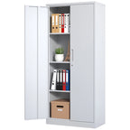 71H Metal Garage Storage Cabinet,White Tool Steel Locking Cabinet with Doors and 3 Adjustable Shelves
