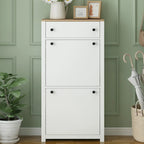 Entryway Organizer with 2 Flip Drawers, Wood Top Shoe Cabinet with Drawer, Free Standing Shoe Rack with Adjustable Panel, White
