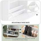 Entryway Organizer with 2 Flip Drawers, Wood Top Shoe Cabinet with Drawer, Free Standing Shoe Rack with Adjustable Panel, White