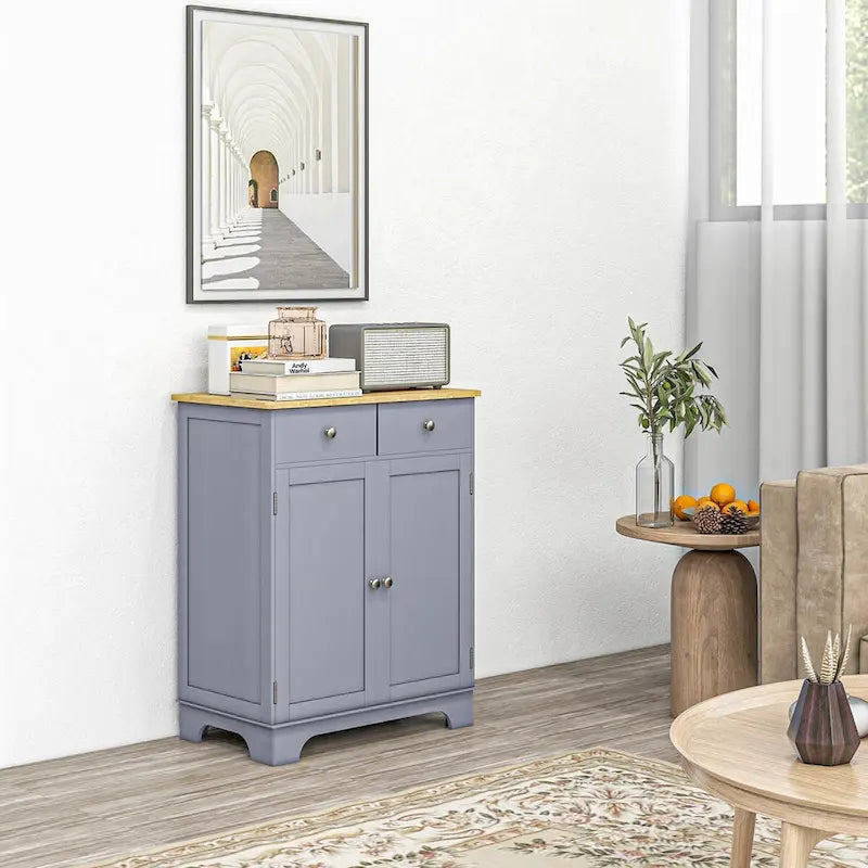Sideboard Buffet Cabinet, Double Door Kitchen Cabinet, Coffee Bar Storage with 2 Drawers, Adjustable Shelf