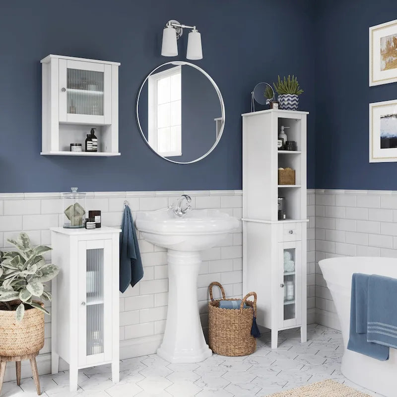 RiverRidge Prescott Single Door Narrow Bathroom and Laundry Storage Cabinet and Organizer with Adjustable Shelves - White