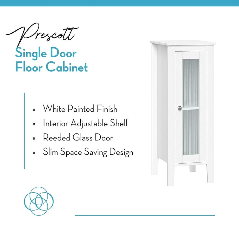 RiverRidge Prescott Single Door Narrow Bathroom and Laundry Storage Cabinet and Organizer with Adjustable Shelves - White
