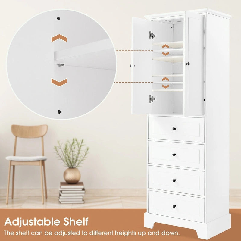 Bathroom Storage Cabinet with 2 Doors and 4 Drawers