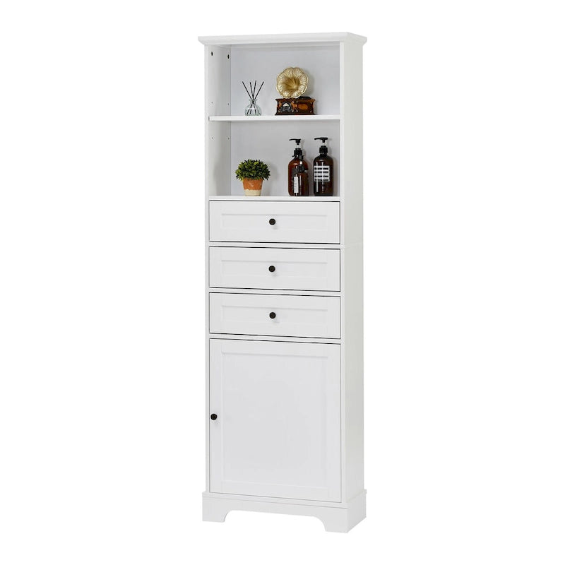 10 in. W x 22 in. D x 68.3 in. H White MDF Linen Cabinet with 3 Drawers and Adjustable Shelves