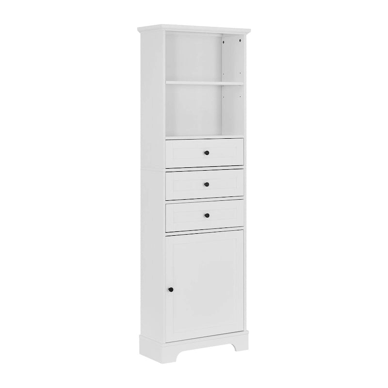10 in. W x 22 in. D x 68.3 in. H White MDF Linen Cabinet with 3 Drawers and Adjustable Shelves