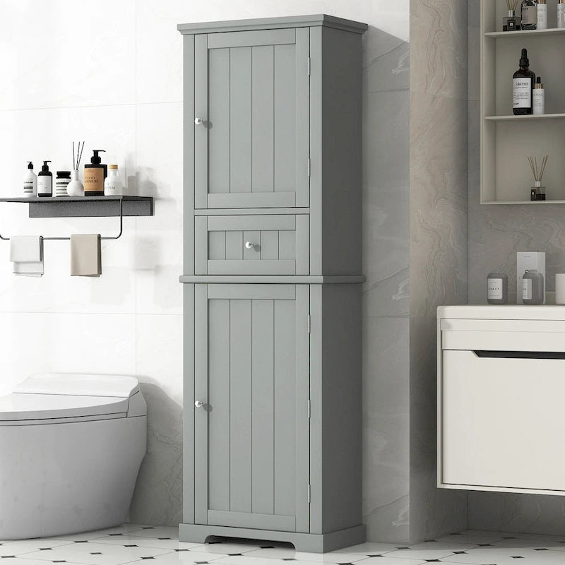 Freestanding Storage Cabinet with Drawer and Adjustable Shelf