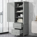 Tall Freestanding Bathroom Storage Cabinet with Two Drawers and Adjustable Shelf