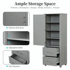 Tall Freestanding Bathroom Storage Cabinet with Two Drawers and Adjustable Shelf