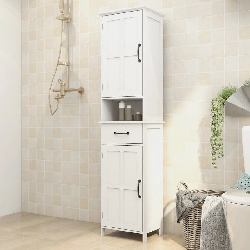64.96 in. H White Double Door Slim Floor Standing Cabinet