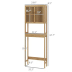 HOMCOM Bamboo Over the Toilet Storage Cabinet, Over Toilet Bathroom Organizer with Slatted Doors, Adjustable Shelf