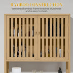 HOMCOM Bamboo Over the Toilet Storage Cabinet, Over Toilet Bathroom Organizer with Slatted Doors, Adjustable Shelf